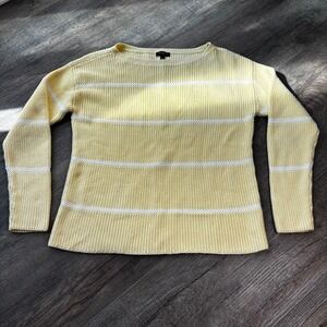 Talbots Petite MP Yellow Striped‎ Cotton Knit Sweater Women's Top